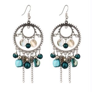 *OURANIA* Blue Round Bead Dangle Style Earrings